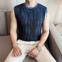 Threebooy  Men's Sleeveless Vest Summer Thin Cut Perforated Design High-quality Round Neck Vest Fashionable Slim Fit Casual Men's T-shirt