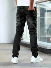 Threebooy  1pc Men'S Casual Slim Fit Stretch Jeans, Chic Street Style Distressed Denim Pants