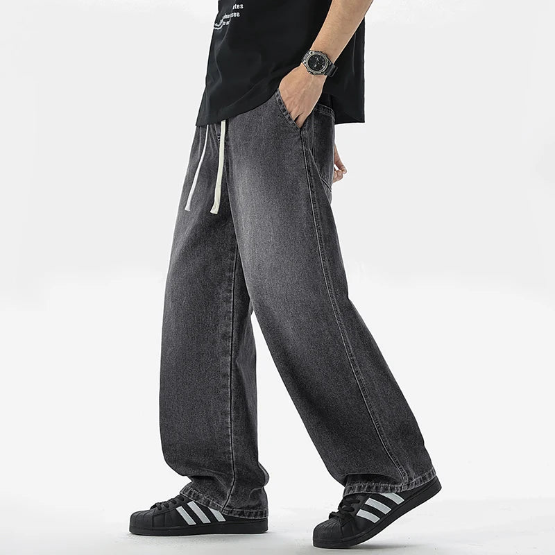 Threebooy  Men's Jeans American Loose Wide-leg Loose Straight Casual Trousers Street Hip-hop Baggy Jeans Black Grey  Blue Streetwear Men