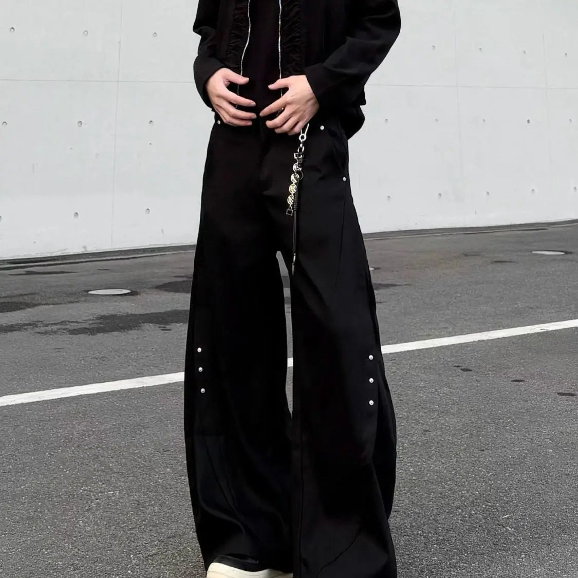 Threebooy  Y2k Streetwear Brown Baggy Pants Men Button Wide Leg Suit Pants Cleanfit Straight Long Curved Trouser Loose Casual