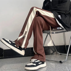 Threebooy Thin Slim Straight Male Sports Pants Skinny Striped Flared Men's Sweatpants Trousers Summer with Zipper Pocket Tights Hip-hop