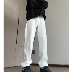 Threebooy Men's White Black Flared Cargo Jeans Fashion High Street Bell Bottom Loose Straight Denim Pants