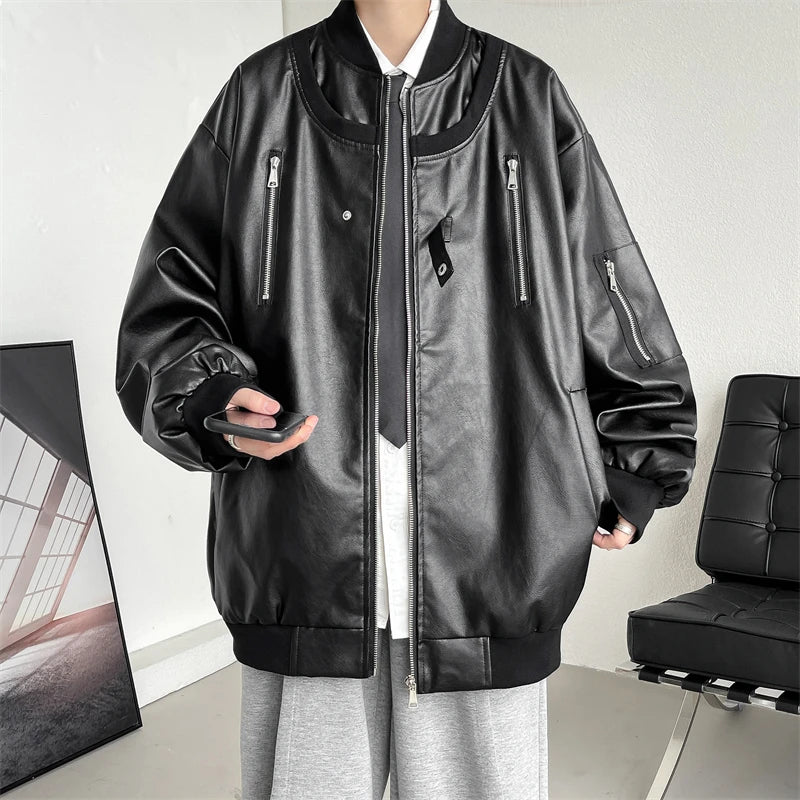 Threebooy Clothing Leather Jackets for Men Japanese Vintage Clothes Men's Spring Jackets Motorcycle Coat Bomber Male Coats Man