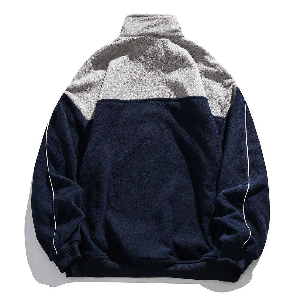 Threebooy  Autumn Polar Fleece Contrast Sweatshirts For Men Streetwear Patchwork Zipper Half Open Pullover Sweat Shirt Male Clothing