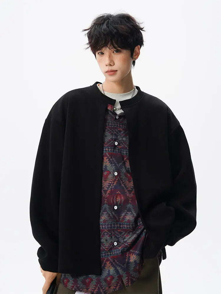 Threebooy Jacket men Stand Up Collar Single Breasted Fake Two Piece Jacket Autumn Thin Ethnic Print Patchwork Mens Outerwear Coat men new