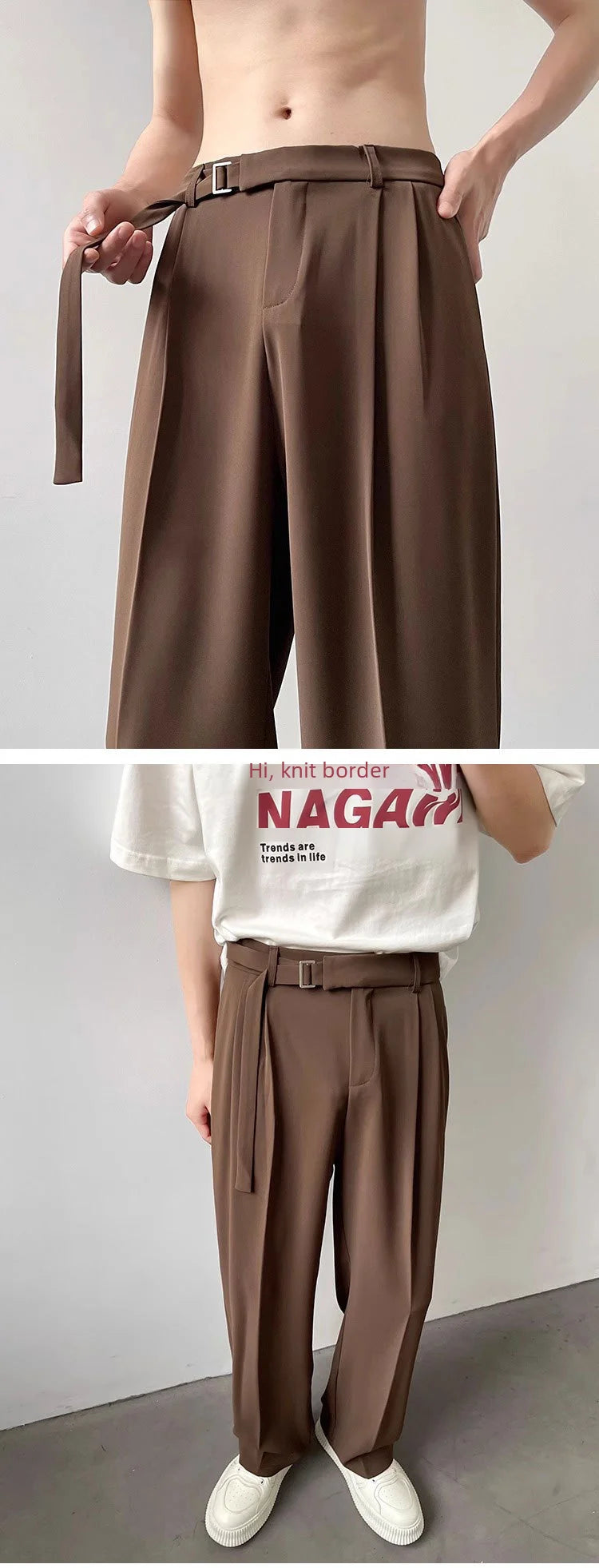 Threebooy Casual suit Pants Men's Autumn Japanese Light Luxury Draped Trousers Loose-fit Straight-leg Versatile Wide-leg Long Pants