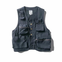 Threebooy Techwear Men's Tank Top Cargo Vest Men Tactical Coat Tooling Streetwear Hip Hop Sleeveless Gilet Multi-Pocket Outdoors