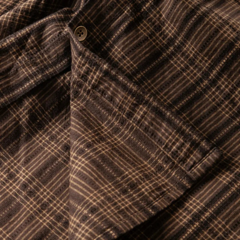 Threebooy  Spring Autumn Men's Long Sleeve Plaid Shirt Korean Embroidered Casual Washed Cotton Texture Plaid Tooling Shirt Jacket