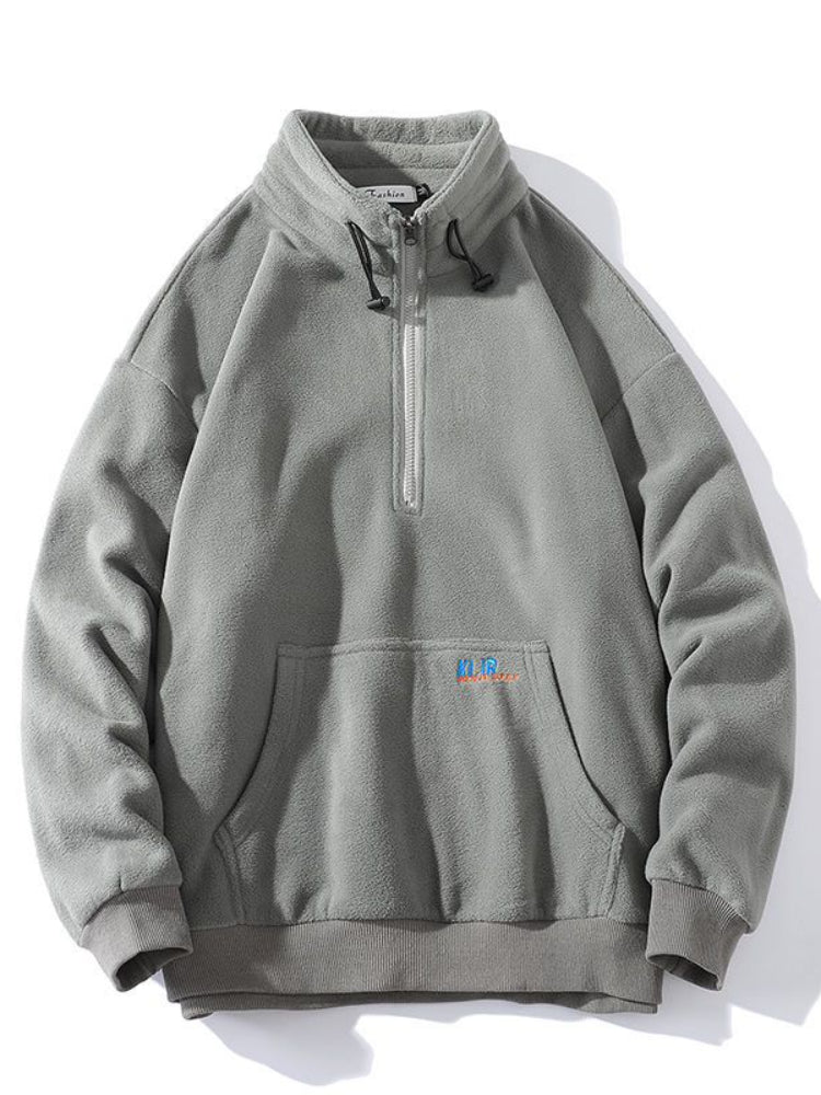 Threebooy Half-zip Hoodless Sweatshirt Autumn Winter Stand-up Collar Shirt Oversize Velevet Tops Lovers Trend Polar Fleece Jacket