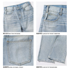 Threebooy Mens Classic Straight Light Blue Washed Denim Jeans M-5XL 7 Size Options Big Tall Multiple Fit Vintage Wash Large Size