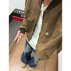 Threebooy American Retro Multi-zipper Design Jacket for Men Women Autumn High Street All-match Bomber Coat Baseball Collar Zipper Jacket