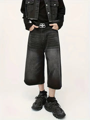 Threebooy  Summer New Style Drapey Over-The-Knee Cropped Pants Unisex Trendy American Heavy-Duty Loose Gradient Denim Shorts