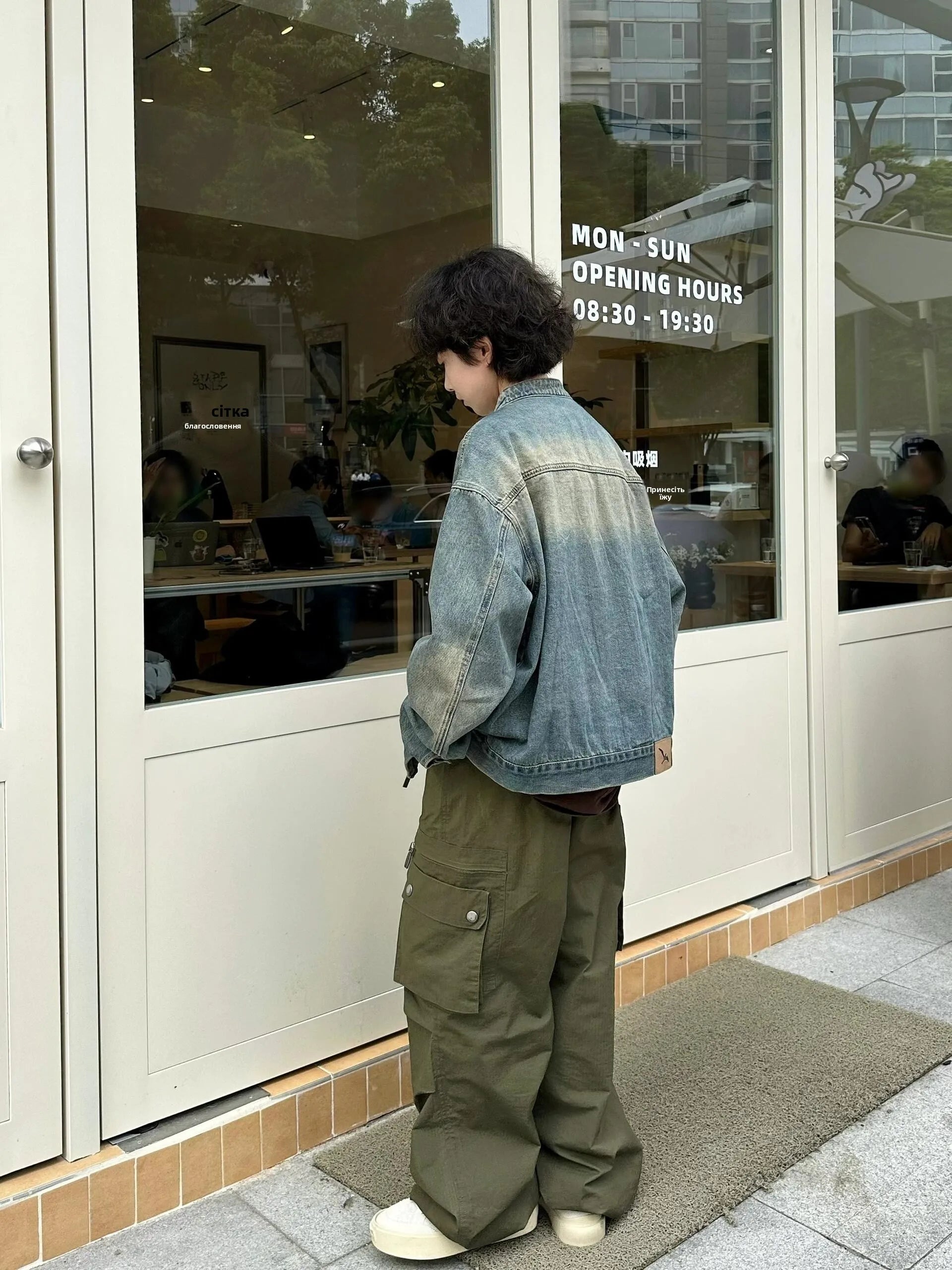 Threebooy Waed adual Denim Jaet Men's Spring Autumn Zipper Cardigan American Retro Jaet Heavy Work Small Stand Collar Jeans Coat
