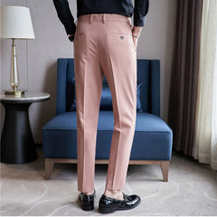 Threebooy Men Spring Autumn High Quality Casual Suit Trousers/Male Fashion Slim Fit Pink Business Suit Pants/Man Stretch Dress Pants 28-38