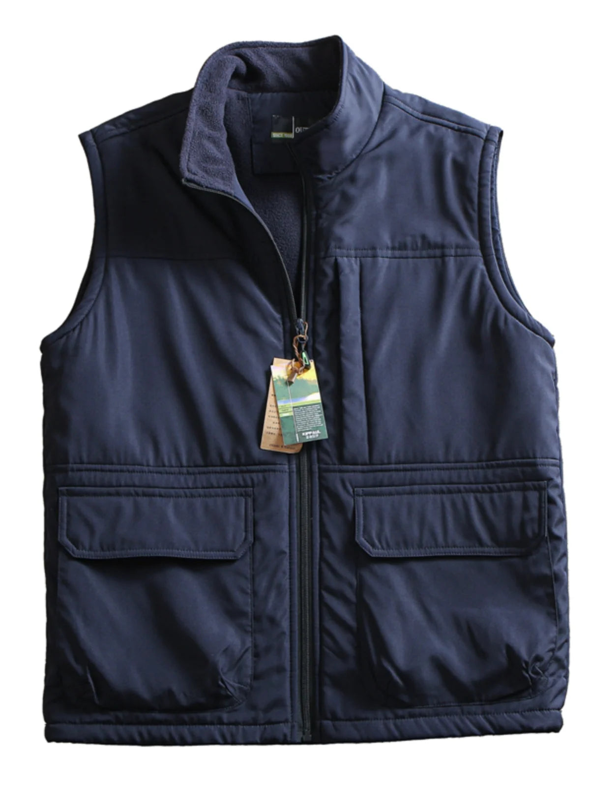 Threebooy Functional Workwear Vest Men Winter Outdoor Windproof Water-proof Plus Velvet Thickened Warm Standing Collar Fleece Waistcoat