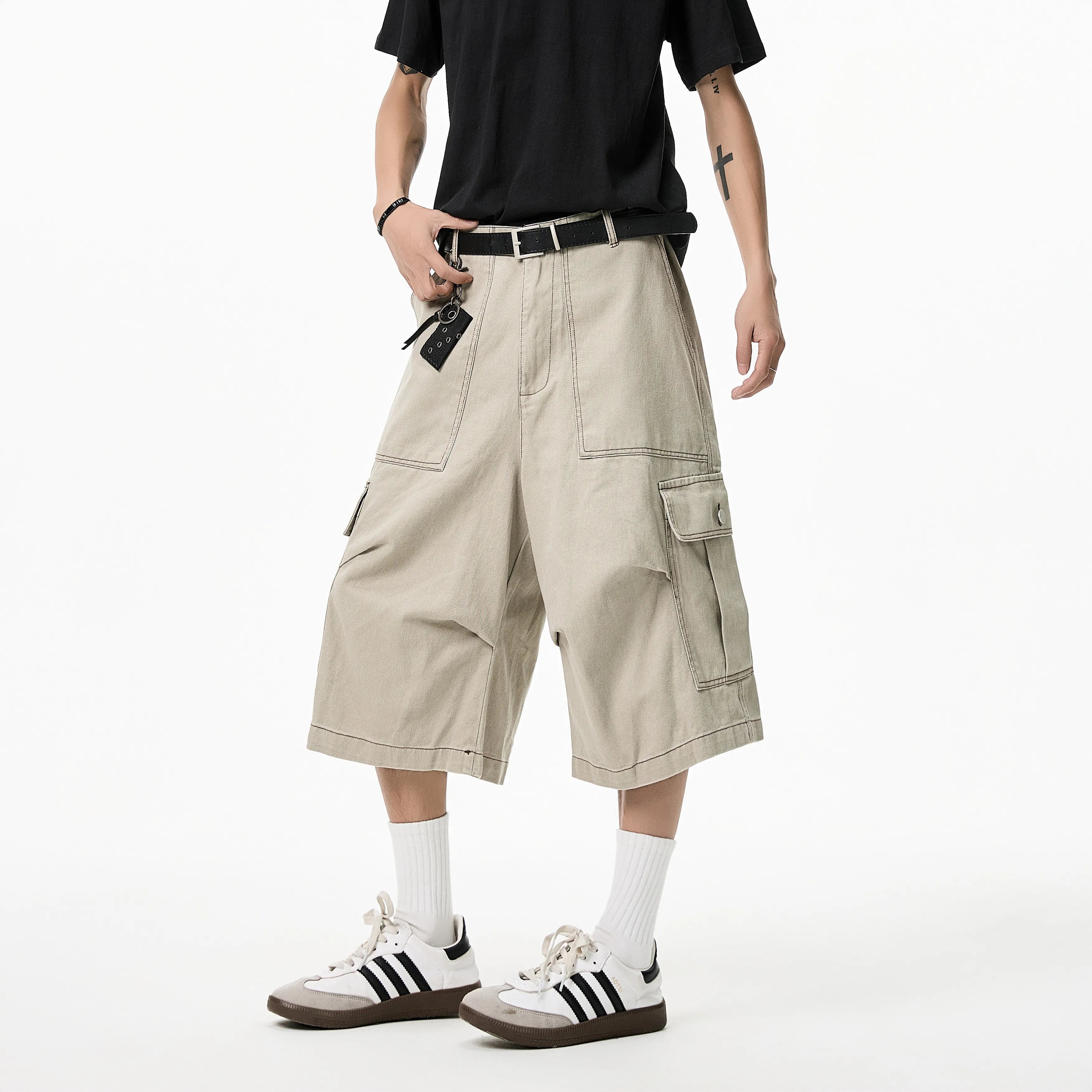 Threebooy Mens Cropped Casual Pants Loose New Cotton Cargo Multi Pocket Workwear Summer Outdoor Utility Stretch Comfort Relaxed Fit
