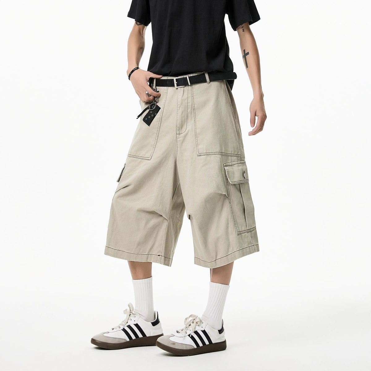 Threebooy Mens Cropped Casual Pants Loose New Cotton Cargo Multi Pocket Workwear Summer Outdoor Utility Stretch Comfort Relaxed Fit