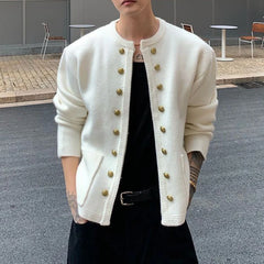 Threebooy  Winter New Men's Solid Color Long-Sleeved Cardigan Sweater American Retro Fashion Trend High Street Casual Niche Men's Top
