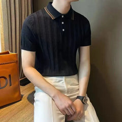 Threebooy  New Men's Clothing Light Luxury Business Knit Polo Shirt Fashion Leisure Short Sleeve T-shirt Korean Style Retro Knitwear M-3XL