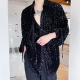 Threebooy Fashion Street Shirts Retro Sequin Fringe Stage Show Dresses Personal Trends Shiny Sequins Reflective Men's Shirts Long Sleeves