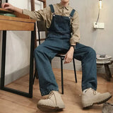 Threebooy Denim Jumpsuits Male Solid Basic Overalls High Street Man New Hot Sale Blue Vintage Fashion Man Casual Loose Wild Jumpsuit