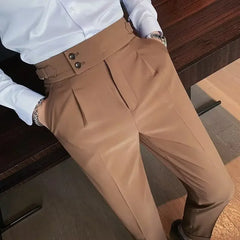 Threebooy Nadir Coffee Color Men's Trousers Classic Trendy Paris Button Single Pleat Slims Smooths Your Silhouette Business Casual Pants