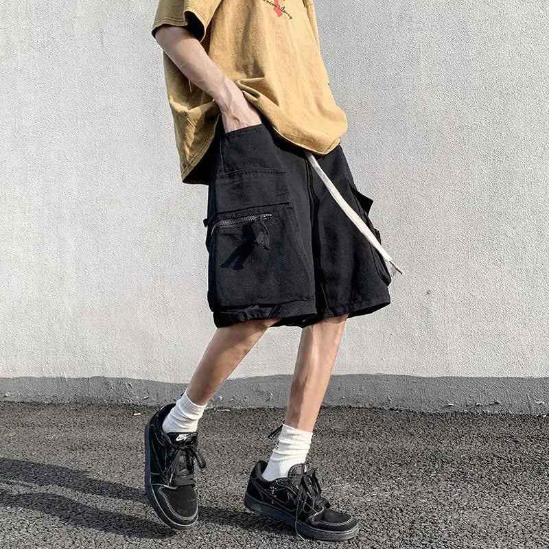 Threebooy   Summer Work Shorts Men's High Street Fashionable Casual Straight Pants Japanese Loose Multi-pocket Sports Pockets Pants