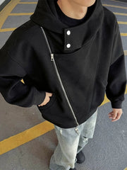 Threebooy  Men's Oversized Hoodie Irregular Double Zipper Heavyweight Streetwear Loose Fit Fall Jacket
