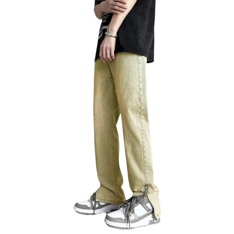 Threebooy Embroidery New Slim Jeans Y2K Pants Men Clothing Ankle Zipper Straight Washed Black Hip Hop Denim Trousers Ropa Hombre