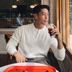 Threebooy  New Korean Trendy Men Henry Sweater Light Luxury Knitted Solid Color Long Sleeve Pullover Premium Quality Skin-friendly Knitwear