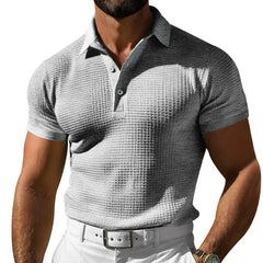 Threebooy  Men's Casual Short Sleeve Polo Shirts Solid Waffler Comfortable Outdoor Polos Male Streetwear Turn Down Collar Pull On Tees Tops