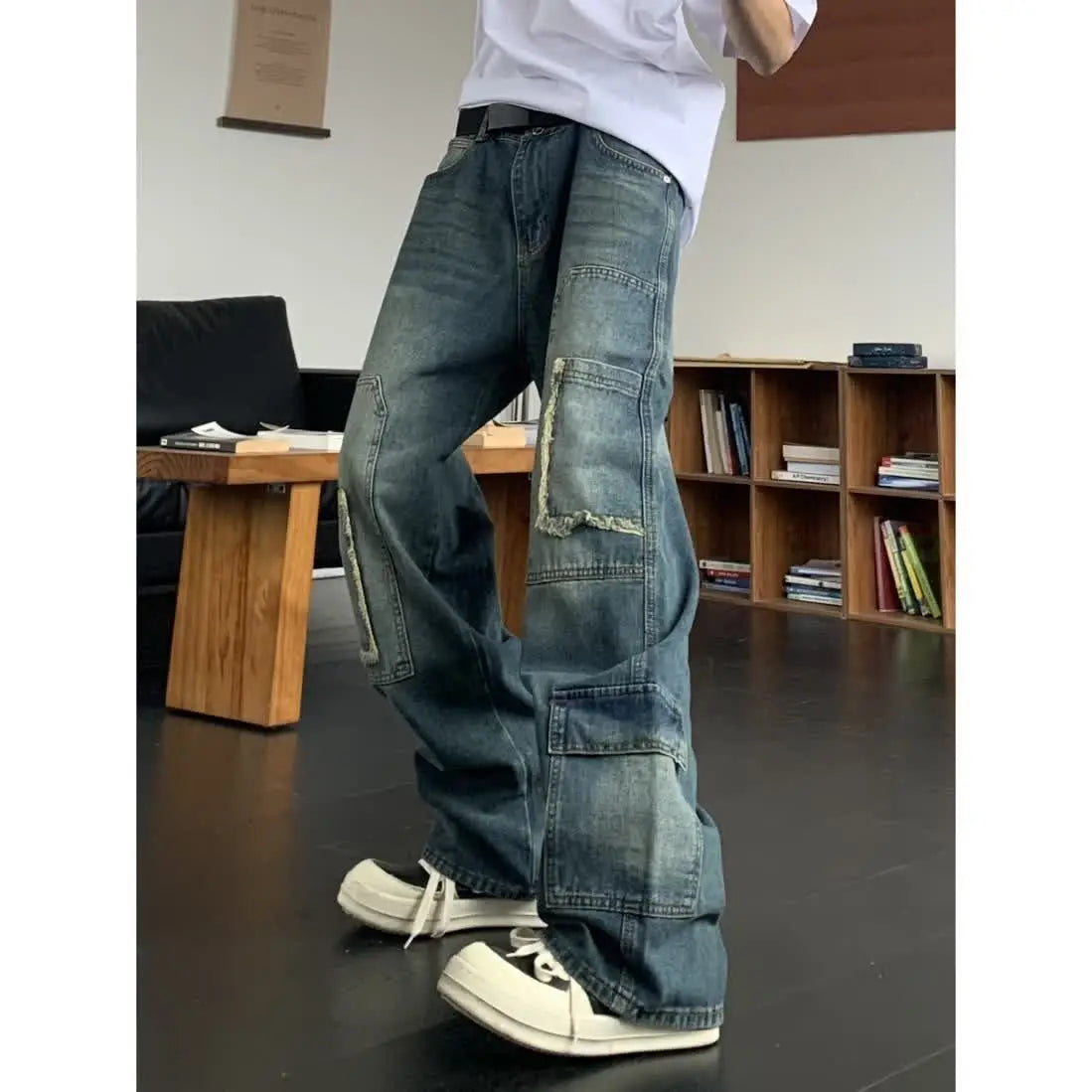 Threebooy American street men and women spring and autumn straight tube washed workwear jeans for couples loose retro casual pants y2k