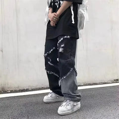 Threebooy Mens Jeans Pants With Hole Casual Vintage Straight Leg Korean Fashion Streetwear Harajuku Trousers