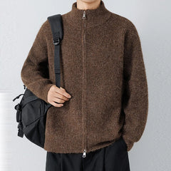 Threebooy Autumn Men's Korean Zipper Cardigan Jacket Casual Stand Collar Solid Color Long Sleeve Sweater Premium Quality Knitted Outerwear