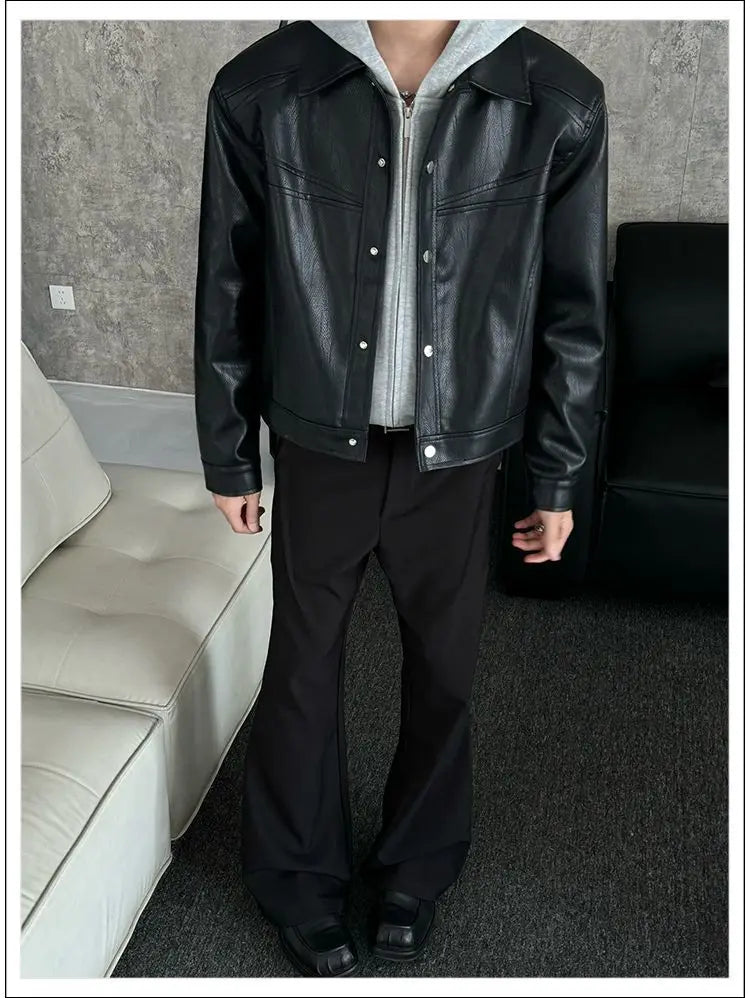 Threebooy American Street High-end Coat Trendy Leather Jacket Korean Elegant 2025 Spring Men's New PU Lapel Slim Loose Jacket Aesthetic
