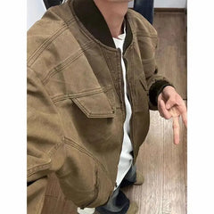 Threebooy American Retro Multi-zipper Design Jacket for Men Women Autumn High Street All-match Bomber Coat Baseball Collar Zipper Jacket