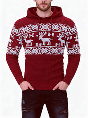 Threebooy  Christmas Elk Pattern Embroidery Men Winter Fall Hoodies Long Sleeve Y2K Warm Fashion Jacquard Hooded Sweatershirt for Me
