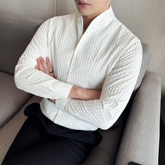 Threebooy  New Men's Social Shirt British Style Casual Business Formal Long Sleeved Shirt Luxurious and Slim Fit Dress Tops Shirt 4XL-M