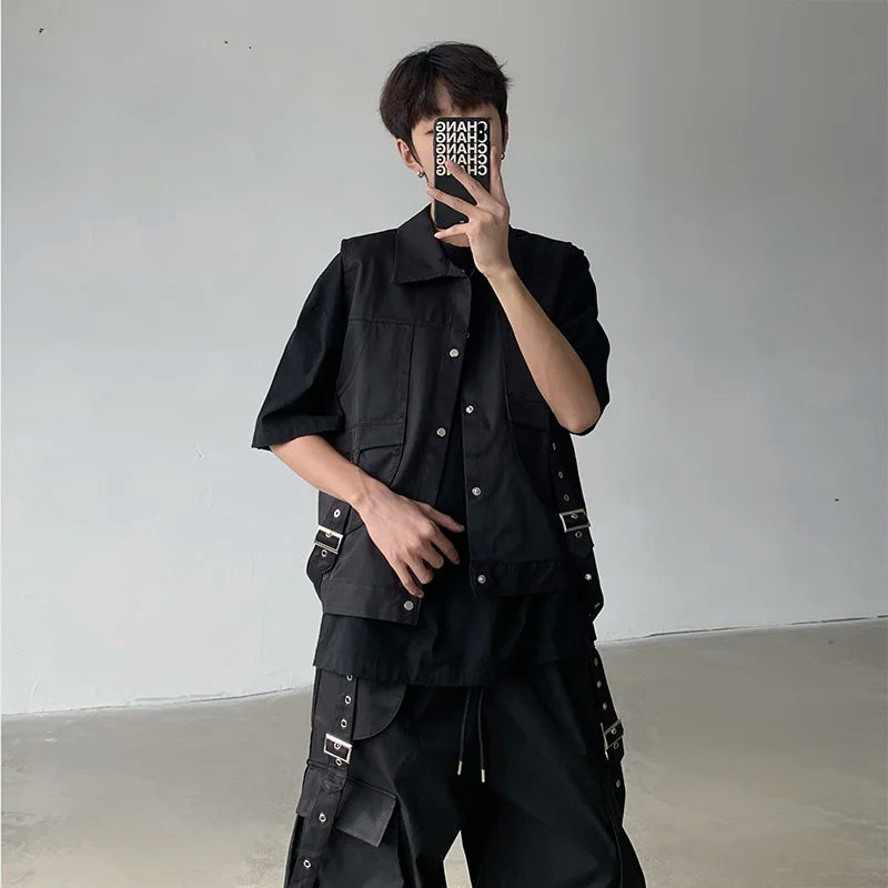 Threebooy New Fashion Men's waistcoat Youth lapel Solid Sleeveless Jacket Motorcycle Ourdoor  Biker Vest for Men Clothing Concert vest