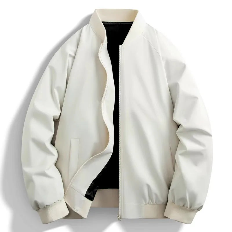 Threebooy Spring Autumn Men's Casual Jackets Windproof Bomber Jacket Solid Color Stand Collar Fashion Baseball Outerwear Coat Plus Size