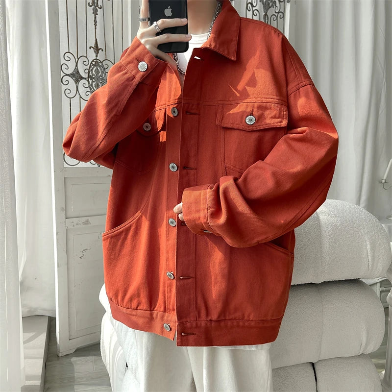 Threebooy Told Tale Spring New Solid Lapel Denim Jackets Plus Size 5XL-M Men Clothing Turn Down Collar Loose Casual Cotton Coats Men
