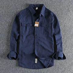 Threebooy  British Style Retro Long Sleeve Shirt Coat Men Spring  Autumn Twill Cotton Versatile Solid Color Male Cargo Work Shirts