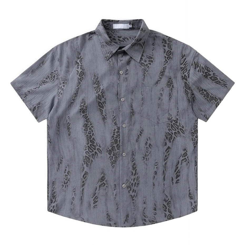 Threebooy  Hip Hop Snake Print Shirt Coats Men Oversized Summer Short Sleeve Shirts Streetwear Harajuku Blue Diamond Design Casual Blouse
