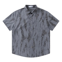 Threebooy  Hip Hop Snake Print Shirt Coats Men Oversized Summer Short Sleeve Shirts Streetwear Harajuku Blue Diamond Design Casual Blouse