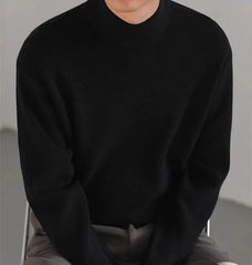 Threebooy Korean Fashion Men Sweater Light Luxury Trendy Mock Neck Knitted Solid Color Pullover Premium Quality Long Sleeve Basic Knitwear