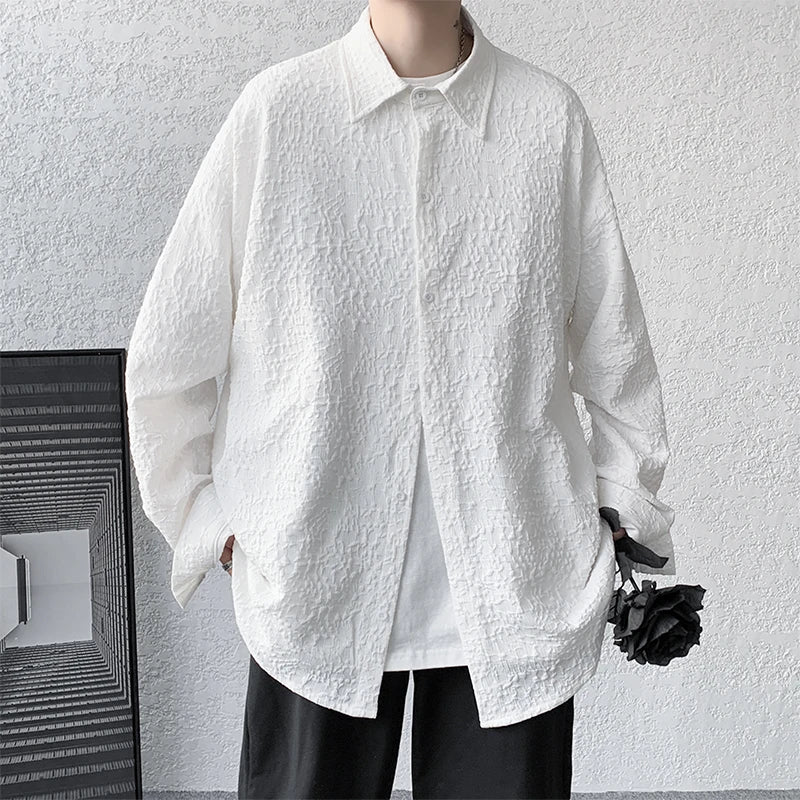 Threebooy Men's Special Chic Long Sleeve Shirts Korean Lapel Shirt Fashion Casual Oversize Shirt Coat High Quality Solid Simple Clothing