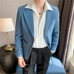 Threebooy  High Quality Korean Slim Fit Blazer Jackets Men Clothing Simple Two Buttons Business Formal Wear Casual Suit Coats 3XL-S