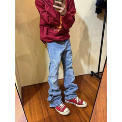 Threebooy  American Spring and Autumn Street Men and Women Trendy Zipper Design Straight Tube Washed Jeans Couple Retro Casual Pants y2k