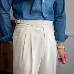 Threebooy New Casual Solid Color Suit Trousers Men Spring Trendy Belt High Waist Pants Male Business Office Fashion Pleated Straight Pants