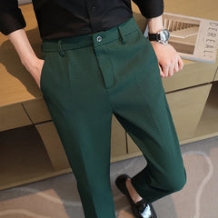 Threebooy Waffle Casual Suit Pant Spring Men Elastic Waist Formal Classic Pants Green Black White Office Social Slim Trousers Homme 29-38